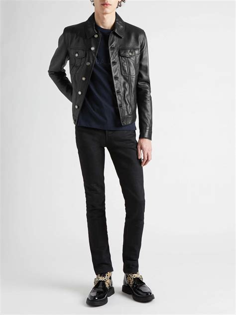 ysl men's leather jacket|saint laurent leather trucker jacket.